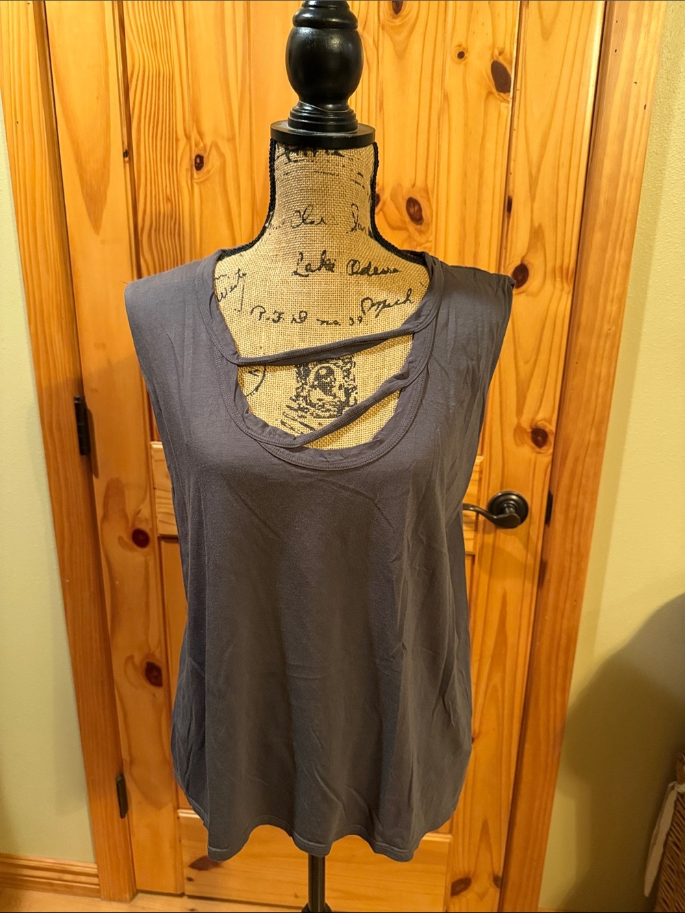 LA made Charcoal Cutout Raw Edge Tank Top Sz Large